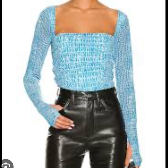 AFRM Strarus Ruches Front Mesh Top Blue Crocodile / Size M - Picture 1 of 6